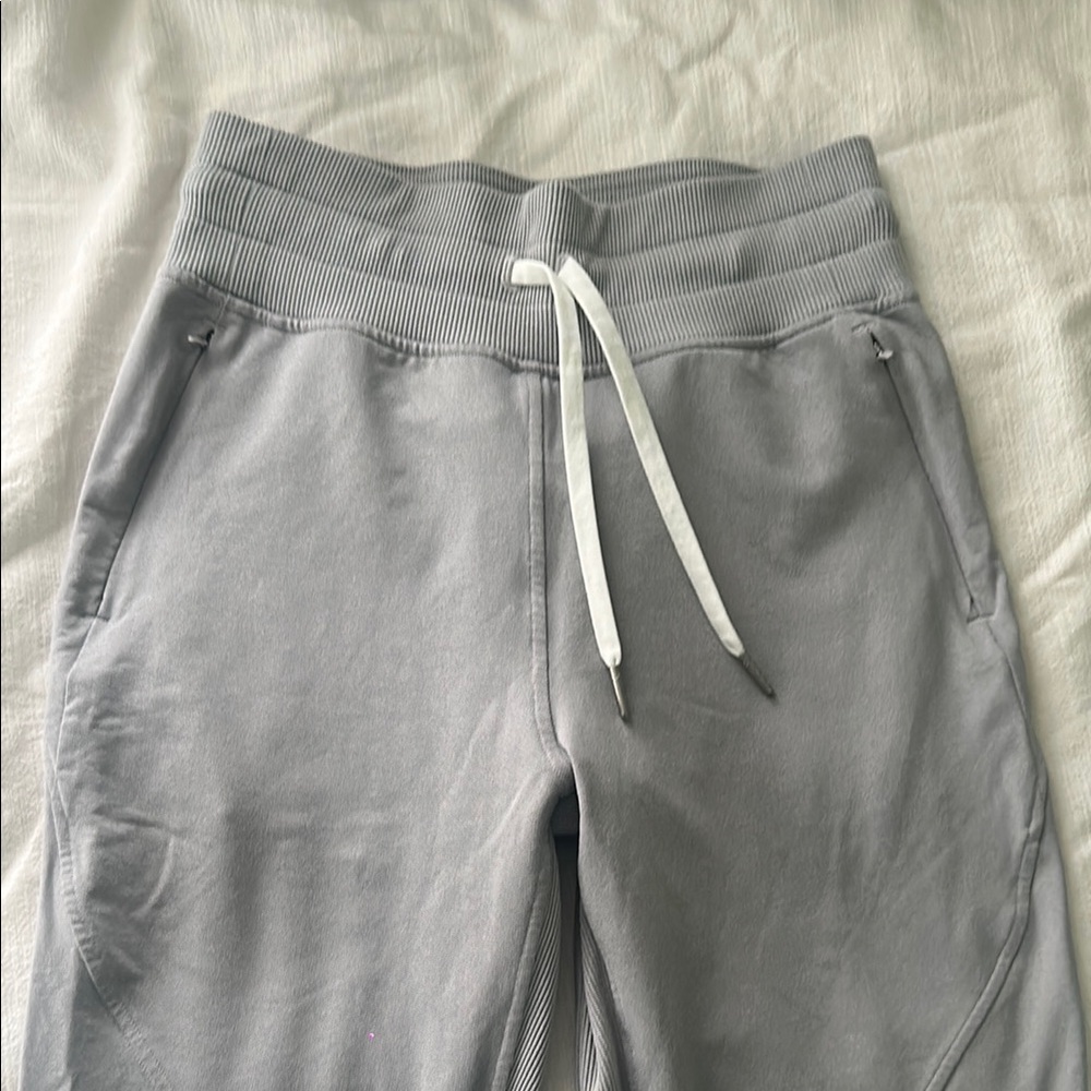 Gray Jogger Sweatpants with White Drawstring